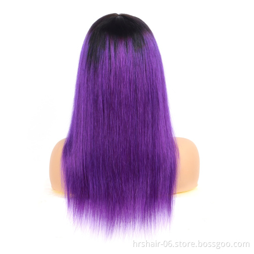 Brazilian Natural Human Hair Wig Full Machine Made Wig For Black Woman 1b/purple Color Cheap Glueless 180% Density Remy Wigs